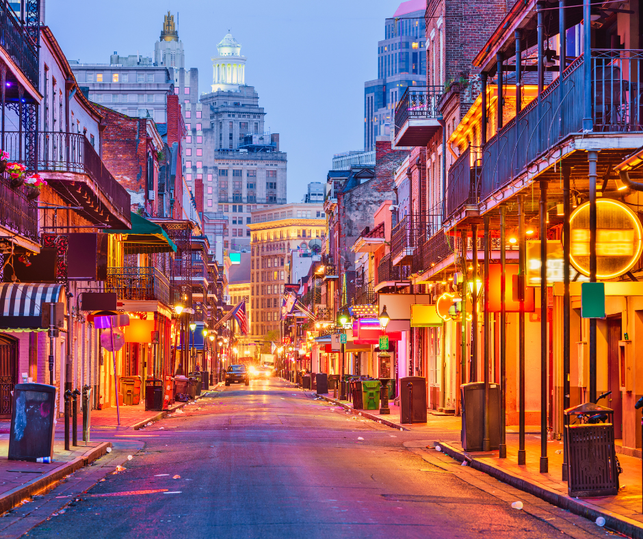 New Orleans' Bourbon Street at twilight.